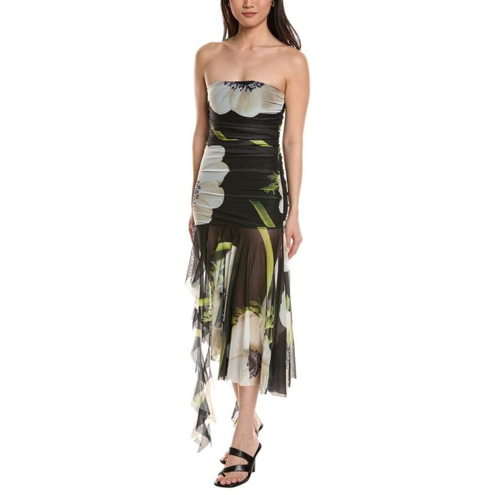 Moonsea Womens Ruched Mesh Midi Dress